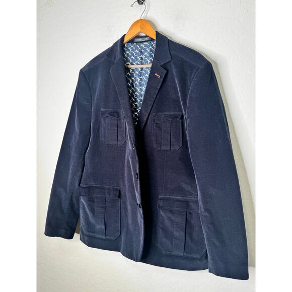 Paisley & Gray Mens Blue Cordoury Blazer Button Pockets Jacket Size 46 XXL - Picture 2 of 9